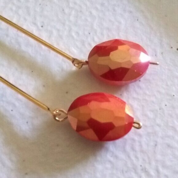 Flashy! Flirty! Summer Sexy on @ Stick! Hot Orange Mango Faceted Dangle Earrings - Picture 2 of 8
